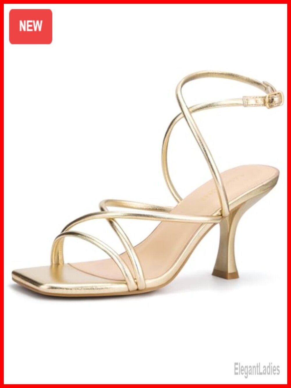 Square Toe Strappy Lace Up Kitten Heel Sandals Ankle Buckle